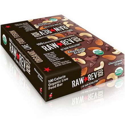 Raw Revolution, 100 Calorie Organic Live Food Bar, Chocolate Crave, 20 Bars 22g Each