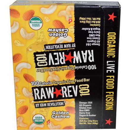 Raw Revolution, 100 Calorie Organic Live Food Bar, Golden Cashew, 20 Bars 22g Each
