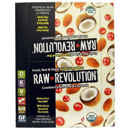 Raw Revolution, Fruit, Nut&Seed Super Food Bar, Cranberry Almond&Coconut, 12 Bars 46g Each