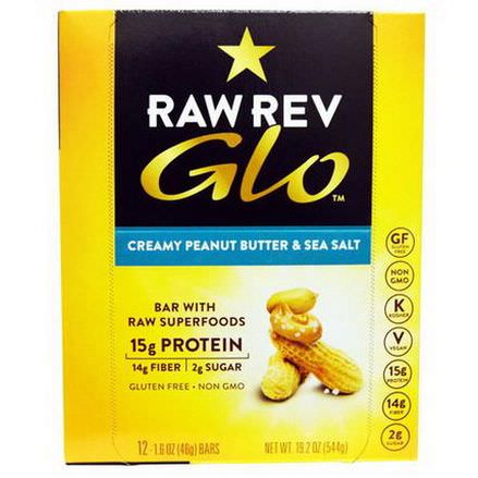 Raw Revolution, Glo, Creamy Peanut Butter&Sea Salt, 12 Bars 46g Each