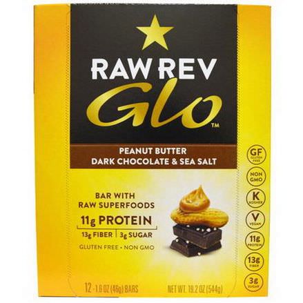 Raw Revolution, Glo, Peanut Butter Dark Chocolate&Sea Salt, 12 Bars 46g Each
