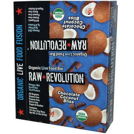 Raw Revolution, Organic Live Food Bar, Chocolate Coconut Bliss, 12 Bars 51g Each