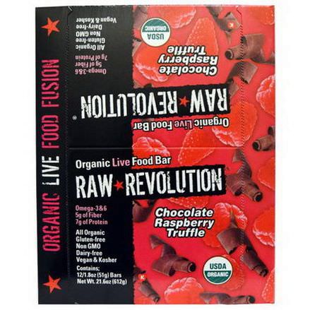 Raw Revolution, Organic Live Food Bar, Chocolate Raspberry Truffle, 12 Bars 51g Each