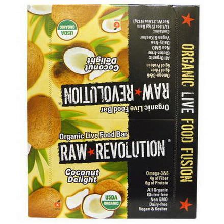 Raw Revolution, Organic Live Food Bar, Coconut Delight, 12 Bars 51g Each