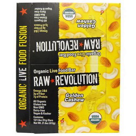 Raw Revolution, Organic Live Food Bar, Golden Cashew, 12 Bars 51g Each