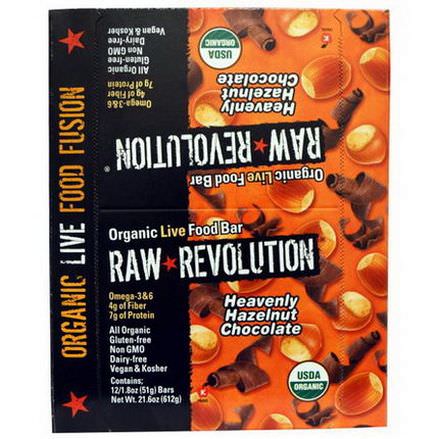 Raw Revolution, Organic Live Food Bar, Heavenly Hazelnut Chocolate, 12 Bars 51g Each