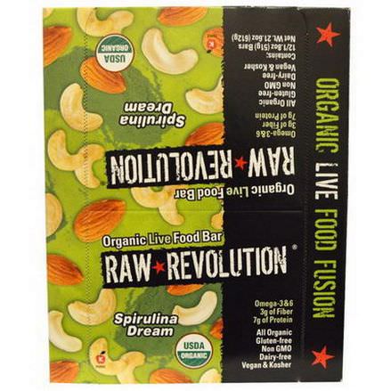 Raw Revolution, Organic Live Food Bar, Spirulina Dream, 12 Bars 51g Each