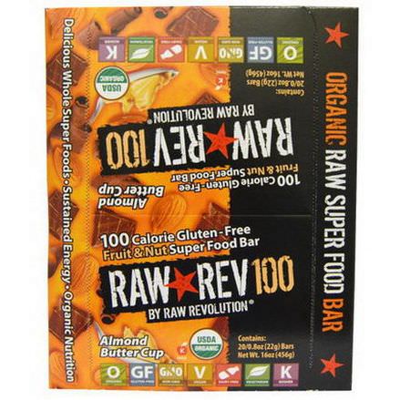 Raw Revolution, Raw Rev 100, Fruit&Nut Super Food Bar, Almond Butter Cup, 20 Bars 22g Each