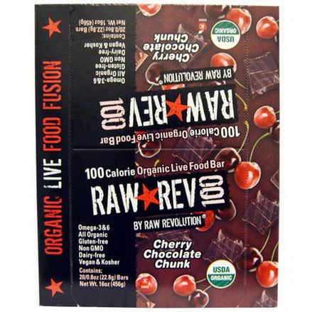 Raw Revolution, Raw Rev 100, Organic Live Food Bar, Cherry Chocolate Chunk, 20 Bars 22.8g Each