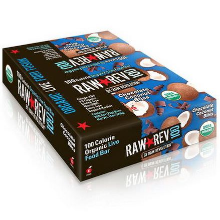 Raw Revolution, Raw Rev 100, Organic Live Food Bar, Chocolate Coconut Bliss, 20 Bars 22g Each