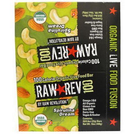 Raw Revolution, Raw Rev 100, Organic Live Food Bar, Spirulina Dream, 20 Bars 22g Each