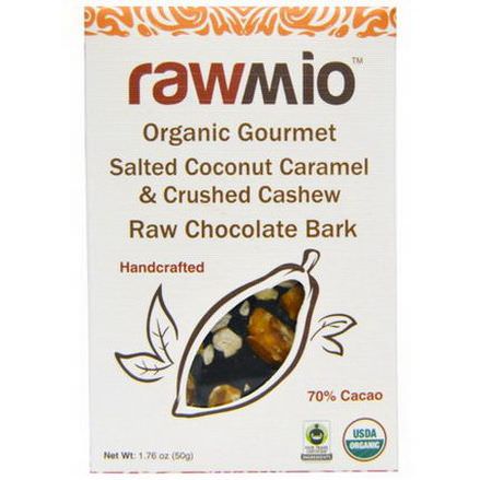 Rawmio, Organic Gourmet Salted Coconut Caramel&Crushed Cashew Raw Chocolate Bark 50g