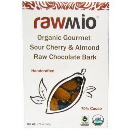 Rawmio, Organic Gourmet Sour Cherry and Almond Raw Chocolate Bark 50g