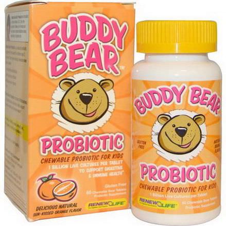 Renew Life, Buddy Bear Probiotic, Sun-Kissed Orange Flavor, 60 Chewable Bear Tablets