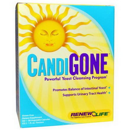 Renew Life, CandiGone, Powerful Yeast Cleansing Program, 60 Veggie Caps, 1 fl oz Tincture
