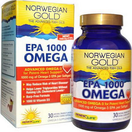 Renew Life, Norwegian Gold, EPA 1000 Omega, Orange Flavor, 1000mg, 30 Enteric-Coated Softgels