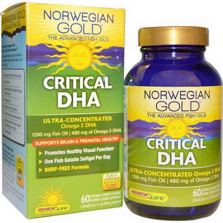 Renew Life, Norwegian Gold The Advanced Fish Oils, Critical DHA, Natural Orange Flavor, 60 Enteric-Coated Softgels