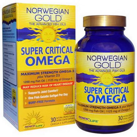 Renew Life, Norwegian Gold, The Advanced Fish Oils, Super Critical Omega, Orange Flavor, 1200mg, 30 Enteric-Coated Softgels