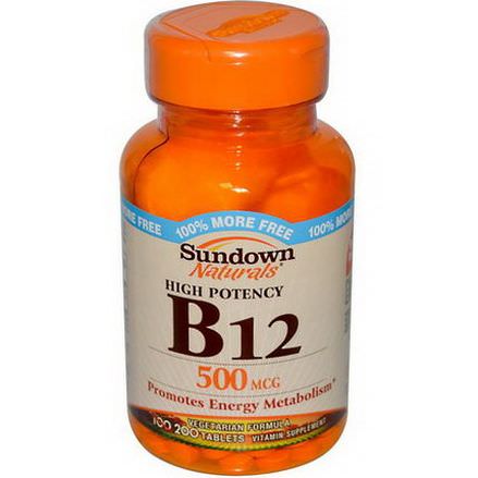 Rexall Sundown Naturals, B-12, High Potency, 500mcg, 200 Tablets