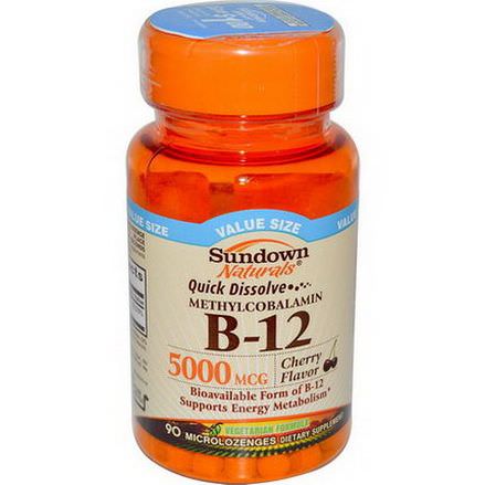 Rexall Sundown Naturals, B-12 Methylcobalamin, Cherry Flavor, 5000mcg, 90 Microlozenges