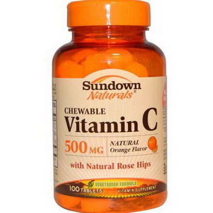 Rexall Sundown Naturals, Chewable Vitamin C, Natural Orange Flavor, 500mg, 100 Tablets