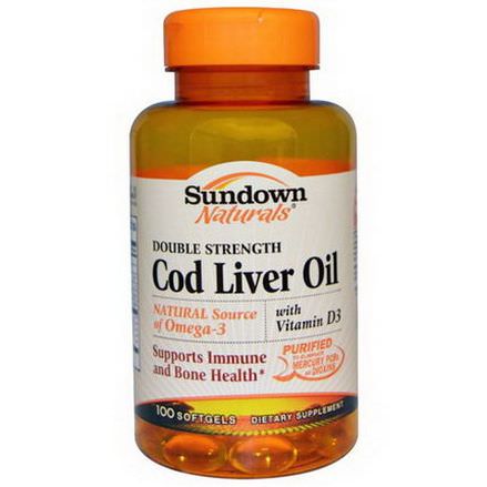Rexall Sundown Naturals, Cod Liver Oil, Double Strength, With Vitamin D3, 100 Softgels