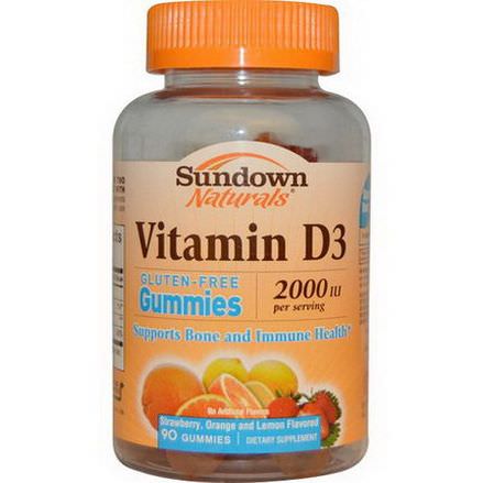 Rexall Sundown Naturals, Vitamin D3, Strawberry, Orange, and Lemon Flavored, 2000 IU, 90 Gummies