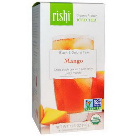 Rishi Tea, Organic Artisan Iced Tea, Black&Oolong Tea, Mango, 5 1-Quart Iced Tea Sachets 50g