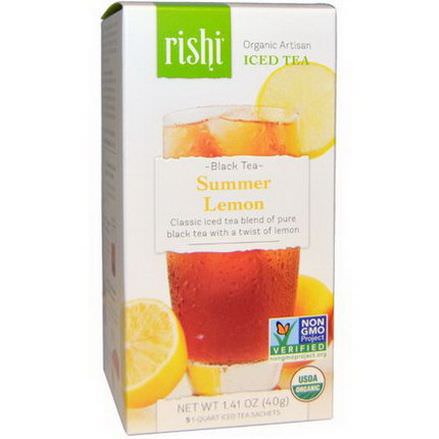 Rishi Tea, Organic Artisan Iced Tea, Black Tea, Summer Lemon, 5 1-Quart Iced Tea Sachets 40g