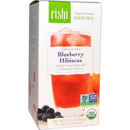 Rishi Tea, Organic Artisan Iced Tea, Caffeine-Free, Blueberry Hibiscus, 5 - 1 Quart Iced Tea Sachets 60g