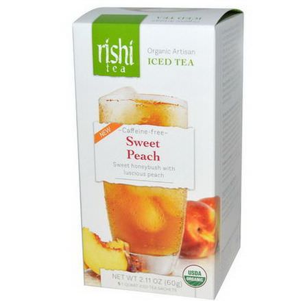 Rishi Tea, Organic Artisan Iced Tea, Caffeine-Free, Sweet Peach, 5 1-Quart Iced Tea Sachets 60g