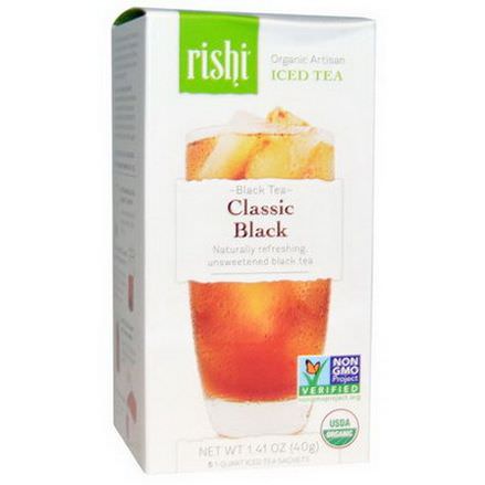 Rishi Tea, Organic Artisan Iced Tea, Classic Black, 5 1-Quart Iced Tea Sachets 40g