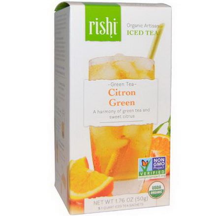 Rishi Tea, Organic Artisan Iced Tea, Green Tea, Citron Green, 5-1 Quart Iced Tea Sachets 50g