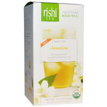 Rishi Tea, Organic Artisan Iced Tea, Green Tea, Jasmine, 5 1-Quart Iced Tea Sachets 40g