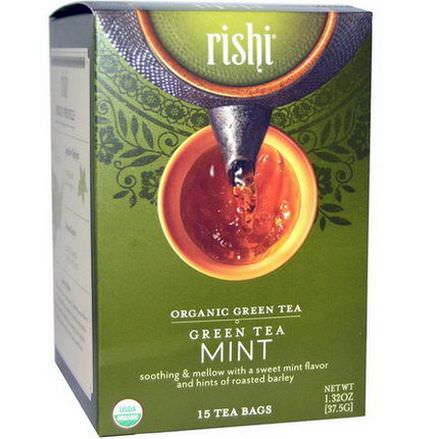 Rishi Tea, Organic Green Tea, Mint, 15 Tea Bags 37.5g