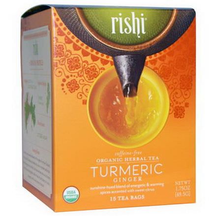 Rishi Tea, Organic Herbal Tea, Turmeric Ginger, Caffeine-Free, 15 Tea Bags 49.5g