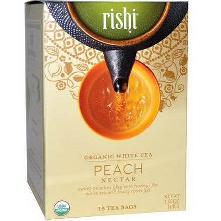 Rishi Tea, Organic White Tea, Peach Nectar, 15 Tea Bags 45g