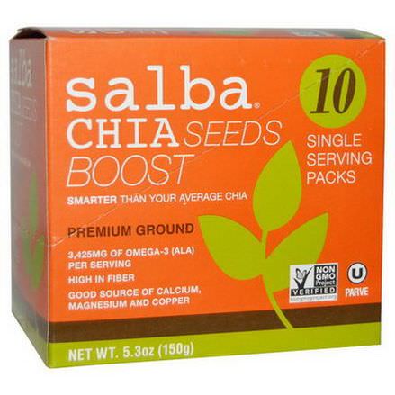 Salba Smart Natural Products, Chia Seeds Boost, Premium Ground, 10 Packs, 15g Each