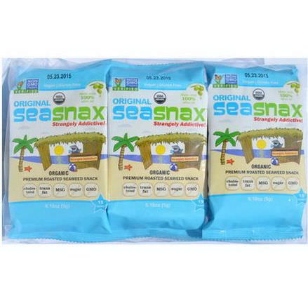 SeaSnax, Grab&Go, Organic Premium Roasted Seaweed Snack. Original, 6 Pack 5g Each