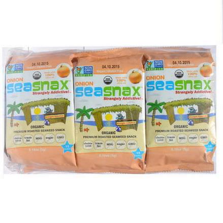 SeaSnax, Grab&Go, Organic Premium Roasted Seaweed Snack, Toasty Onion, 6 Packs 5g Each
