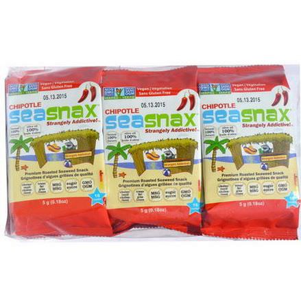 SeaSnax, Grab&Go, Premium Roasted Seaweed Snack, Spicy Chipotle, 6 Pack 5g Each