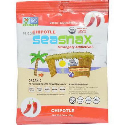 SeaSnax, Organic Premium Roasted Seaweed Snack, Chipotle 15g