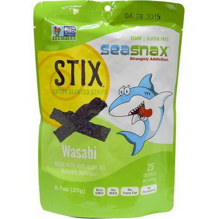 SeaSnax, Stix, Crispy Seaweed Strips, Wasabi 20g
