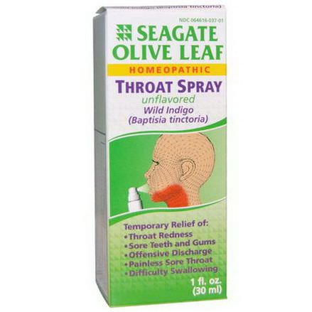 Seagate, Olive Leaf Throat Spray, Unflavored 30ml