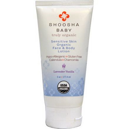 Shoosha, Baby Truly Organic Sensitive Skin Face&Body Lotion, Lavender Vanilla 177.4ml