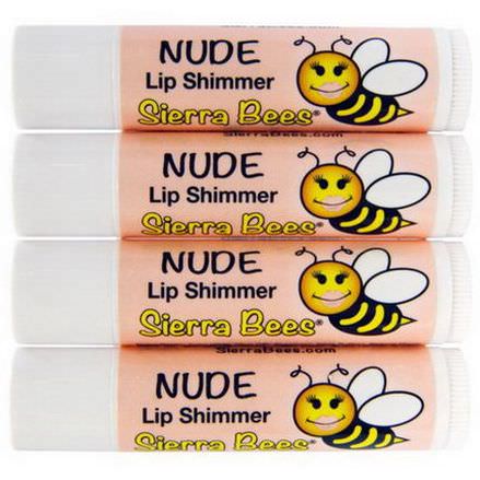 Sierra Bees, Tinted Lip Shimmer Balms, Nude, 4 Pack