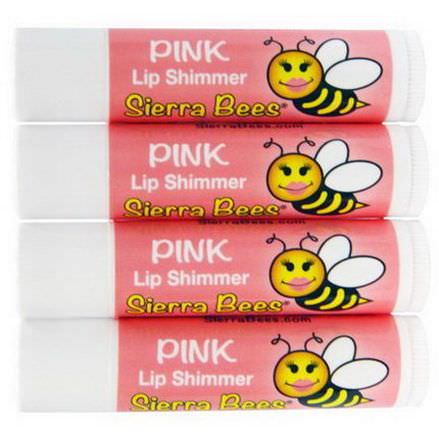Sierra Bees, Tinted Lip Shimmer Balms, Pink, 4 Pack