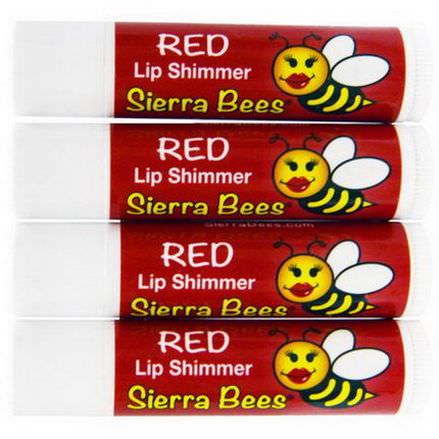 Sierra Bees, Tinted Lip Shimmer Balms, Red, 4 Pack