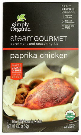Simply Organic, Steam Gourmet, Parchment and Seasoning Kit, Paprika Chicken, 2 Packets 28g Each