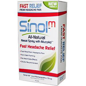 Sinol, SinolM, All-Natural Nasal Spray, Fast Headache Relief, 15ml